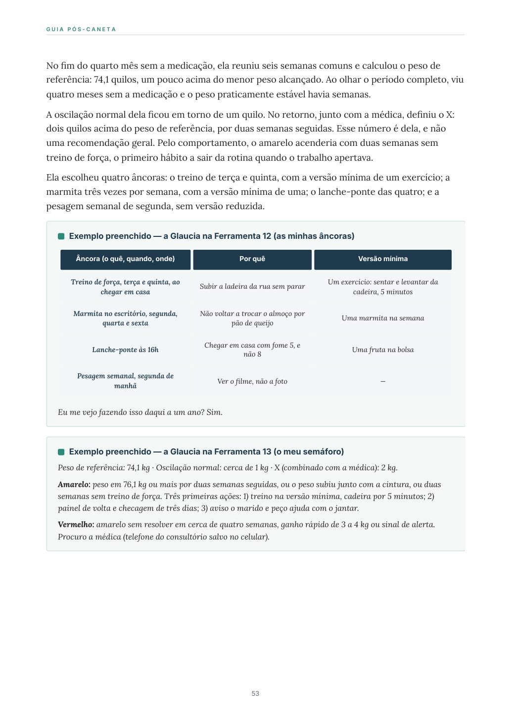 A Glaucia calcula o peso de referência · p. 53